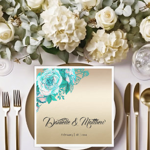 Hochzeit von Gold und Aquamarinen Rose Serviette