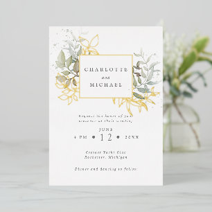 Hochzeit von Gold und Grüntönen Folieneinladung