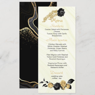 Hochzeit von Gold- und Schwarzen Blume Menükarte