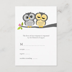 Hochzeit von grauen und gelben Owls RSVP Karte