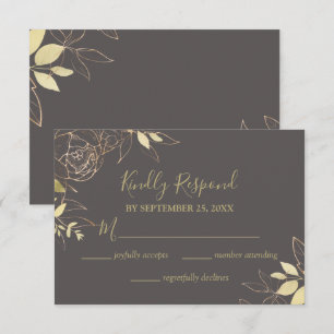 Hochzeit von Grey & Gold Peony RSVP Karte