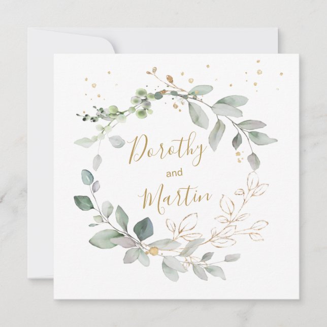 Hochzeit von Grün und Gold Einladung (Vorderseite)