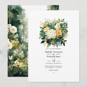Hochzeit von Grün-, Weiß- und Goldblütenwald Einladung