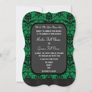 Hochzeit von grünem und schwarzem Damast Einladung