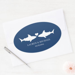 Hochzeit von Haifischen mit den Namen Oval Sticker