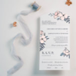 Hochzeit von Hand gezogener Blush & Navy-Blume All In One Einladung<br><div class="desc">Schöne Blumen in einer Hochzeitseinladung in Weiß mit eleganten marineblauen Schriftart und handgezeichnet Blumenarrangements mit schönen rot-rosa Blume und Grün in Blau- und Senftönen. Die andere Seite der Einladung,  die als Umschlag dienen wird,  ist hellblau mit einer anderen schönen Blume unter der Rücksendeadresse.</div>