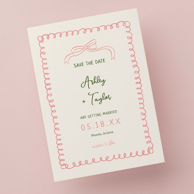 Hochzeit von Hand Rosa und Grün Französisch Save The Date (Von Creator hochgeladen)