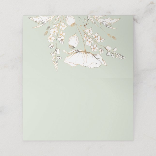 Hochzeit von handgezogenen Wildblumen Platzkarte (Außenseite Aufgefaltet)