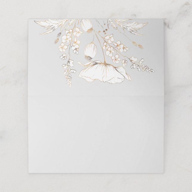 Hochzeit von handgezogenen Wildblumen Platzkarte (Außenseite Aufgefaltet)