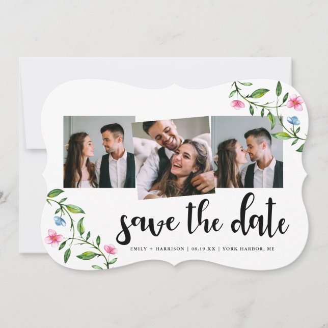 Hochzeit von hübschen Blumen und Dosen Save The Date (Vorderseite)