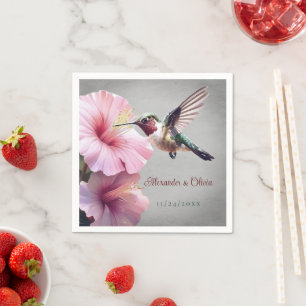 Hochzeit von Hummingvogel und Hibiskus Grau Serviette