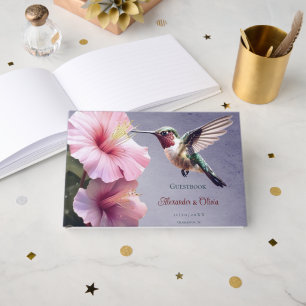 Hochzeit von Hummingvogel und Hibiskus   Lila Gästebuch