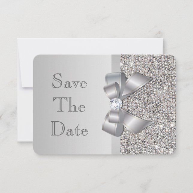 Hochzeit von Imitaten Silver Sequins Bow Save the  Date (Vorderseite)