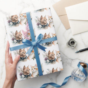 Hochzeit von Katzen in Blume Geschenkpapier
