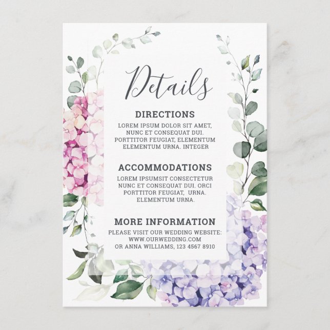 Hochzeit von leichten Blaupinkfarbenen Hydrangeas  Begleitkarte (Vorderseite)