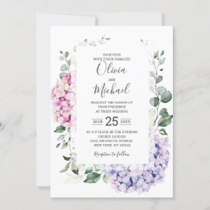 Hochzeit von leichten Blaupinkfarbenen Hydrangeas Einladung