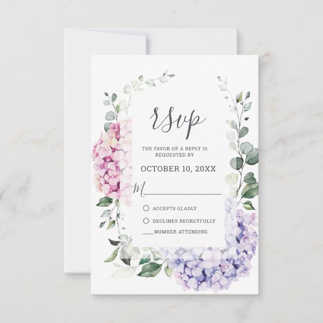 Hochzeit von leichten Blaupinkfarbenen Hydrangeas  RSVP Karte (Vorderseite)