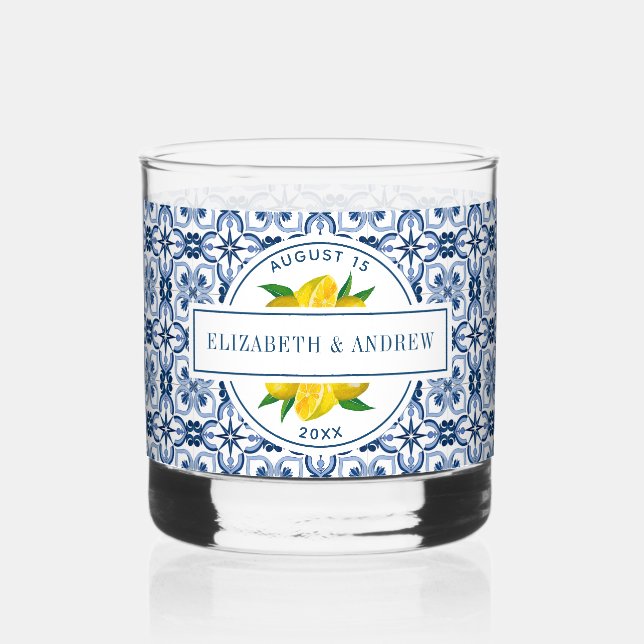Hochzeit von Lemon Blue Tile Whiskyglas (Vorderseite)