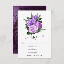 Hochzeit von lila und grünen Blumen RSVP Karte