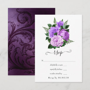 Hochzeit von lila und grünen Blumen RSVP Karte