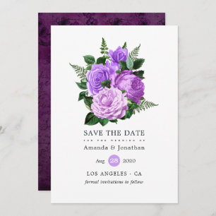 Hochzeit von lila und grünen Blumen Save The Date
