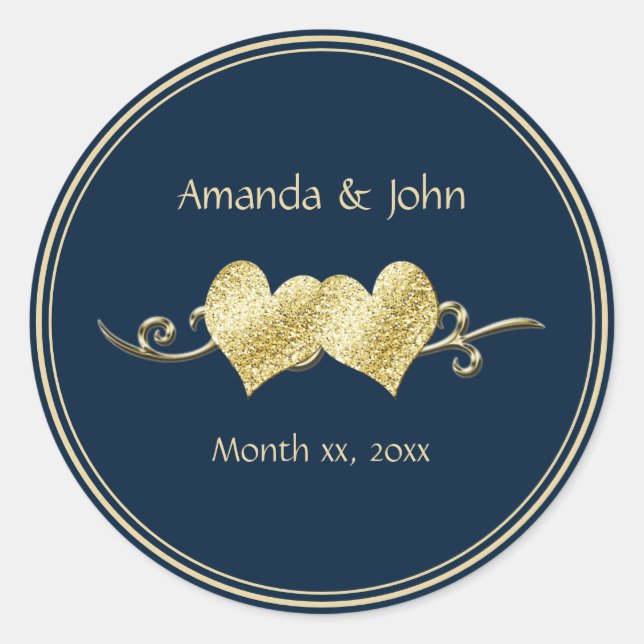 Hochzeit von Marine und Gold Runder Aufkleber (Vorderseite)