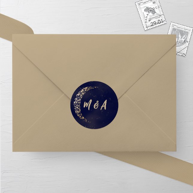 Hochzeit von Marine und Gold Runder Aufkleber (Von Creator hochgeladen)