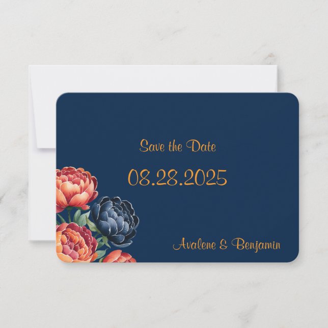 Hochzeit von Marine und Orange Peony Save The Date (Vorderseite)