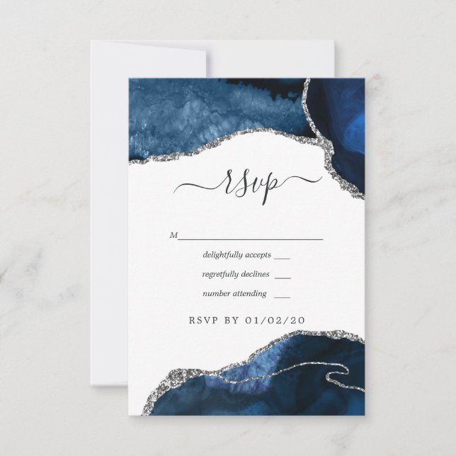 Hochzeit von Marine und Silver Agate RSVP Karte (Vorderseite)