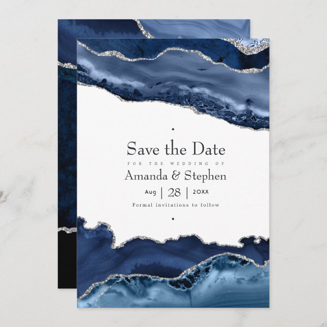 Hochzeit von Marine und Silver Agate Save The Date (Vorne/Hinten)