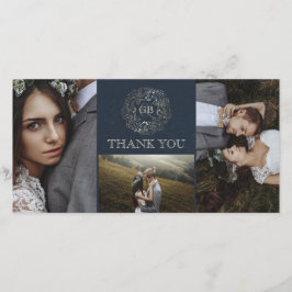 Hochzeit von Marinebildern und Goldblumen Dankeskarte