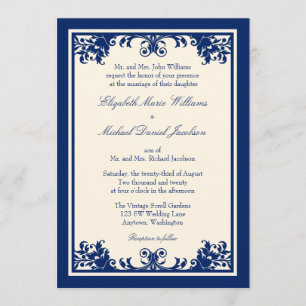 Hochzeit von Marinekrem Vintag Blüh Scroll Einladung