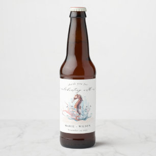 Hochzeit von Meeresalgen mit Unterwasser-Seepferd Bierflaschenetikett