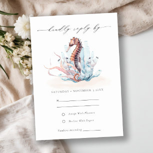 Hochzeit von Meeresalgen mit Unterwasser-Seepferd RSVP Karte