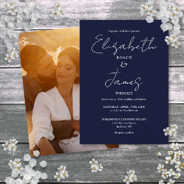 Hochzeit von Minimalistischem Foto mit Navy Blue Einladung