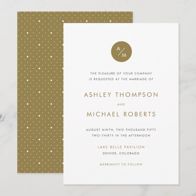 Hochzeit von Minimalistischen Monogrammen in Gold  Einladung (Vorne/Hinten)