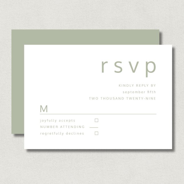 Hochzeit von Minimalistischer Seite grüner Typogra RSVP Karte (Minimalist Sage Green Typography Wedding RSVP Card)
