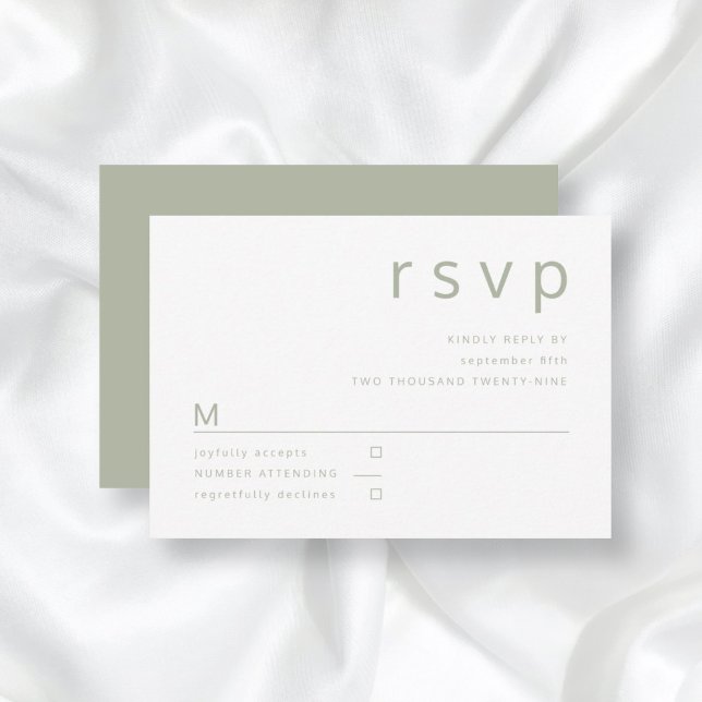 Hochzeit von Minimalistischer Seite grüner Typogra RSVP Karte (Front/Back Minimalist Sage Green Typography Wedding RSVP Card)