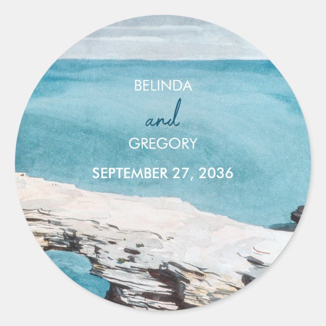 Hochzeit von Monogram, Wasserfarbe Runder Aufkleber (Vorderseite)