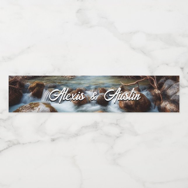 Hochzeit von Mountain Stream Wasserflaschenetikett (Einzelnes Label)