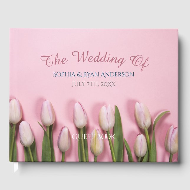 Hochzeit von, Namen und Datum, Tulpen oder Ihr Fot Gästebuch (Vorderseite)
