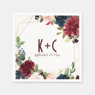 Hochzeit von Napkins Burgundy & Navy Floral Geom Serviette