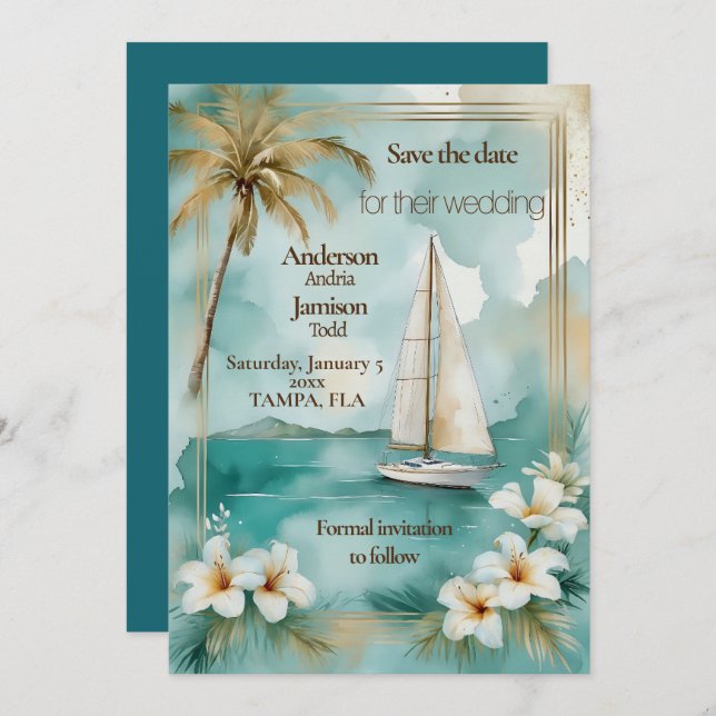 Hochzeit von Nautical Yacht Save The Date (Vorne/Hinten)