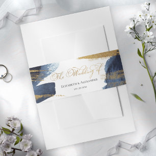 Hochzeit von Navy Abstrakt Watercolor Gilded Weddi Einladungsbanderole