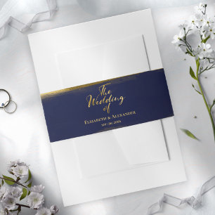 Hochzeit von Navy Abstrakt Watercolor Gilded Weddi Einladungsbanderole