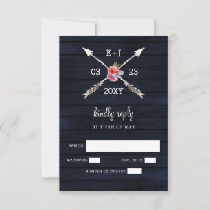 Hochzeit von Navy-Barn-Holz RSVP Karte