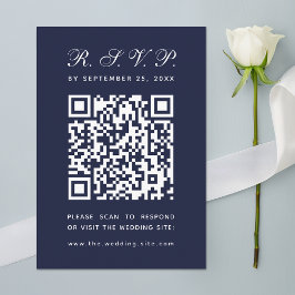 Hochzeit von Navy Blue Big QR Code Einfache Kallig RSVP Karte