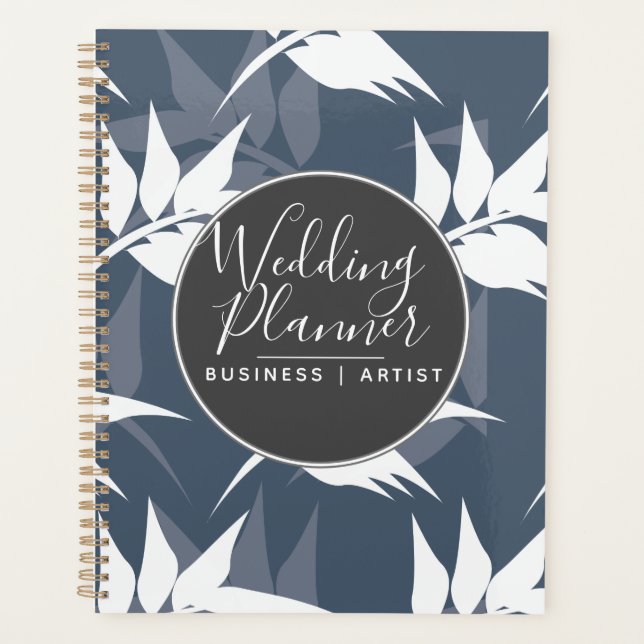 Hochzeit von Navy Blue Blätter Floral Silohuette Planer (Vorderseite)