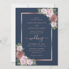 Hochzeit von Navy Blue Blush and Rose Gold Einladung
