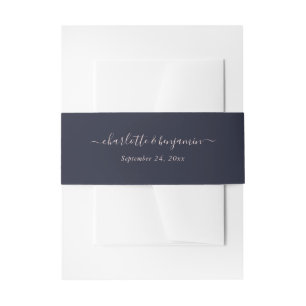 Hochzeit von Navy Blue Blush Moderne Skripte Einladungsbanderole